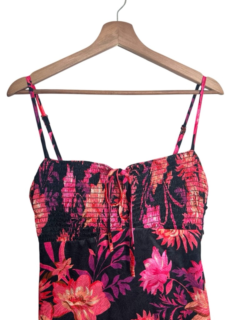 kensie Women's Neon Floral Printed Smocked Sleeveless Midi Slip Sundress Size 8 - Picture 3 of 9